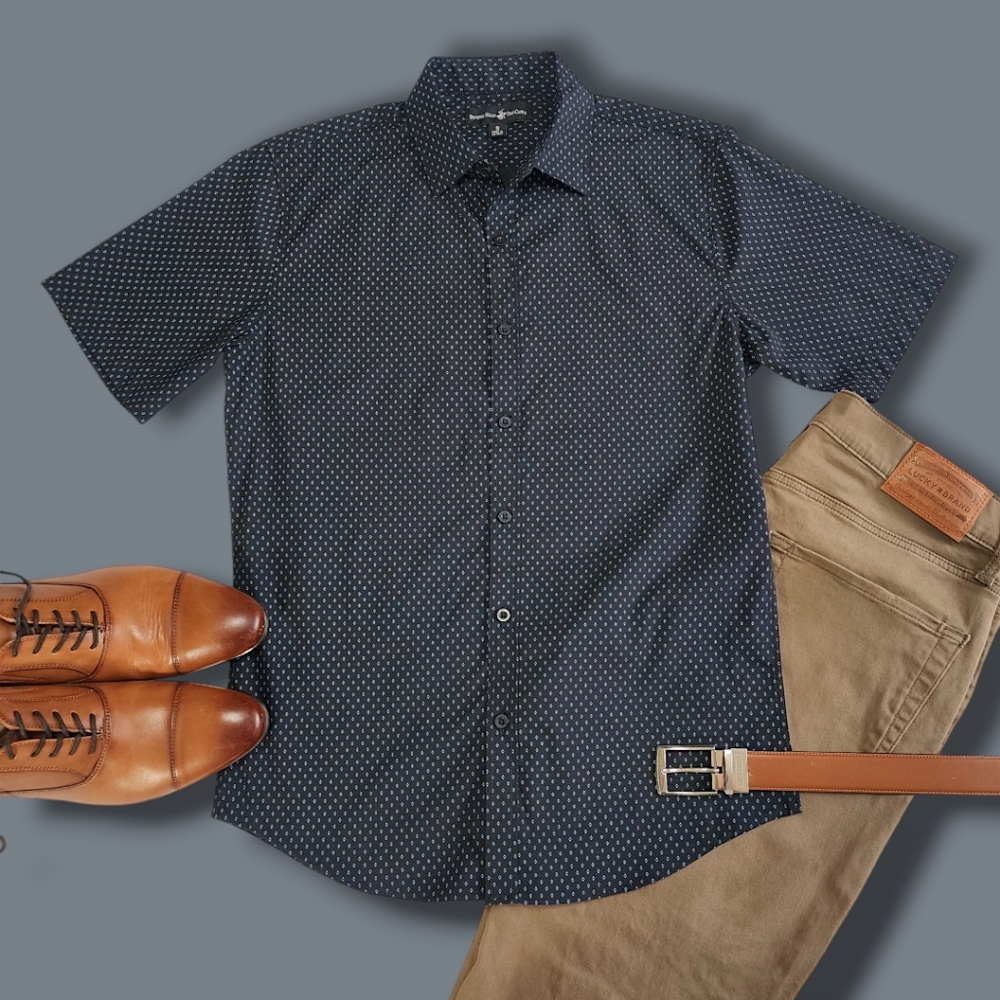 Beverly Hills Polo Club Men's Navy Blue Short Sleeve Shirt Size S - Cotton Blend